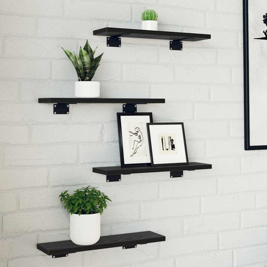 vidaXL Boekenplank Bord 4 pcs Zwart 40 x 10 x 1,5 cm Bewerkt hout vidaXL Boekenplank Bord 4 pcs Zwart 40 x 10 x 1,5 cm Bewerkt hout afbeelding 1