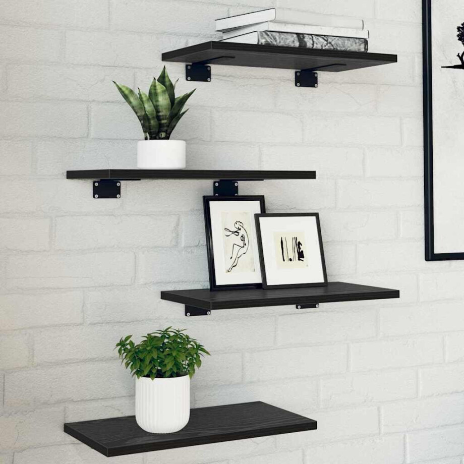 vidaXL Boekenplank Bord 4 pcs Zwart 40 x 20 x 1,5 cm Bewerkt hout vidaXL Boekenplank Bord 4 pcs Zwart 40 x 20 x 1,5 cm Bewerkt hout afbeelding 1