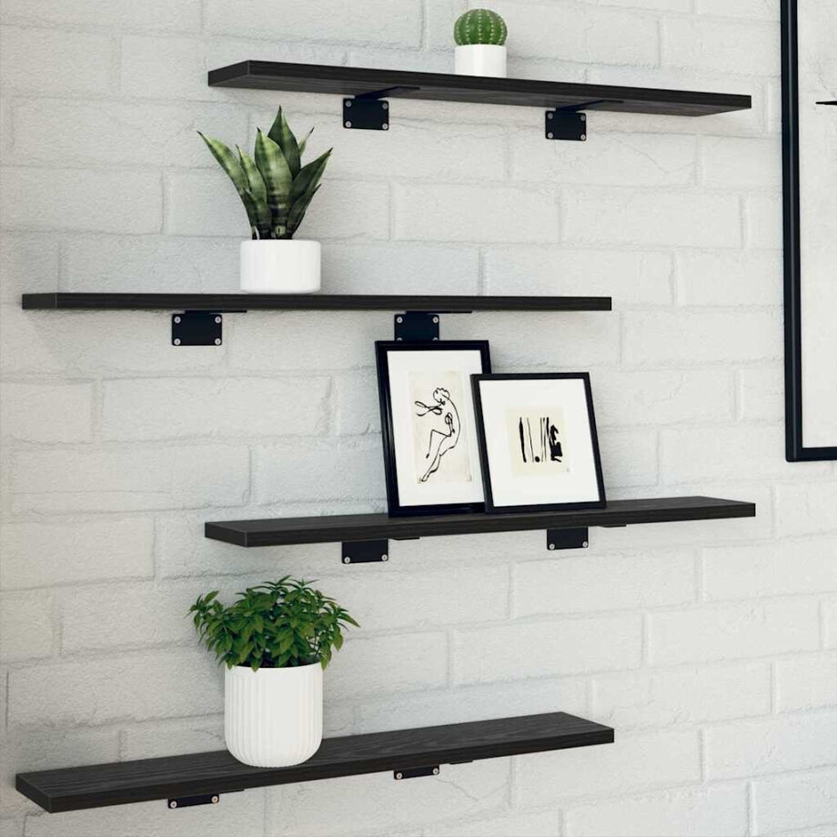 vidaXL Boekenplank Bord 4 pcs Zwart 60 x 10 x 1,5 cm Bewerkt hout vidaXL Boekenplank Bord 4 pcs Zwart 60 x 10 x 1,5 cm Bewerkt hout afbeelding 1