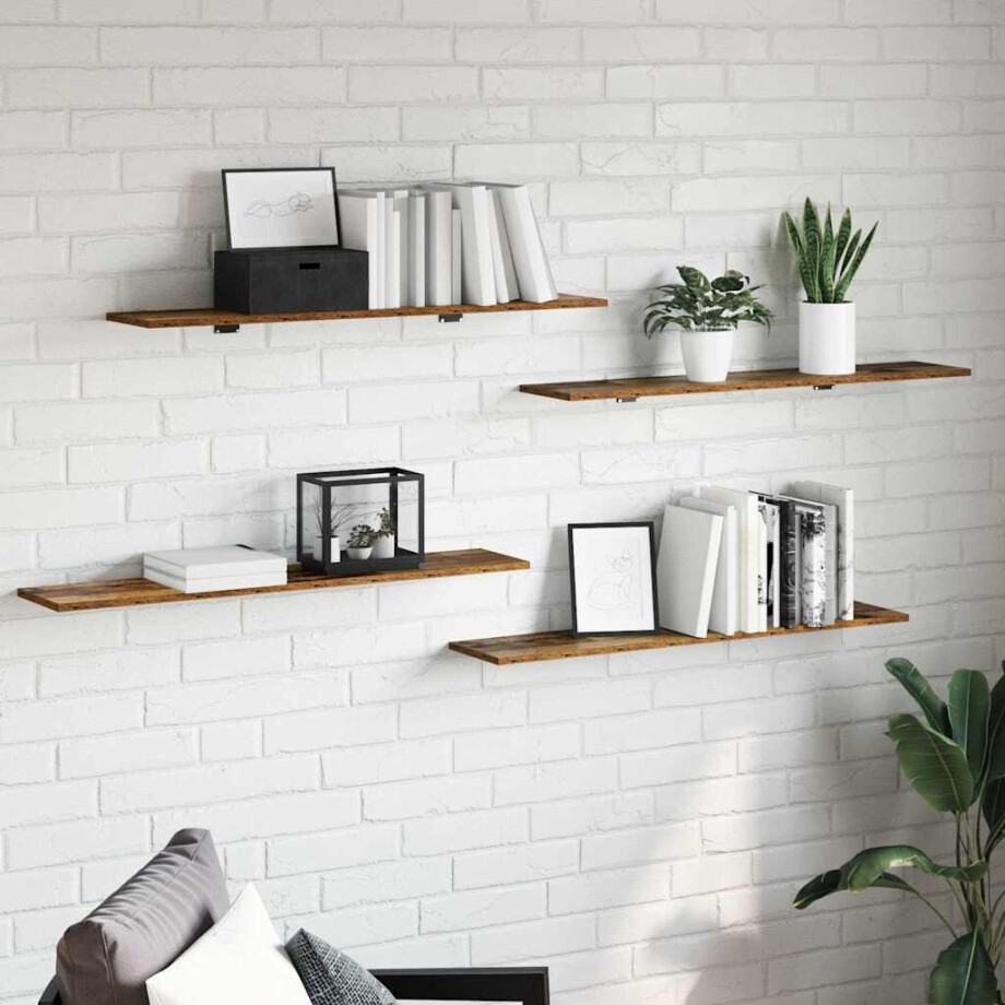 vidaXL Boekenplank Bord 4 pcs Bruin 100 x 20 x 1,5 cm Bewerkt hout afbeelding 1