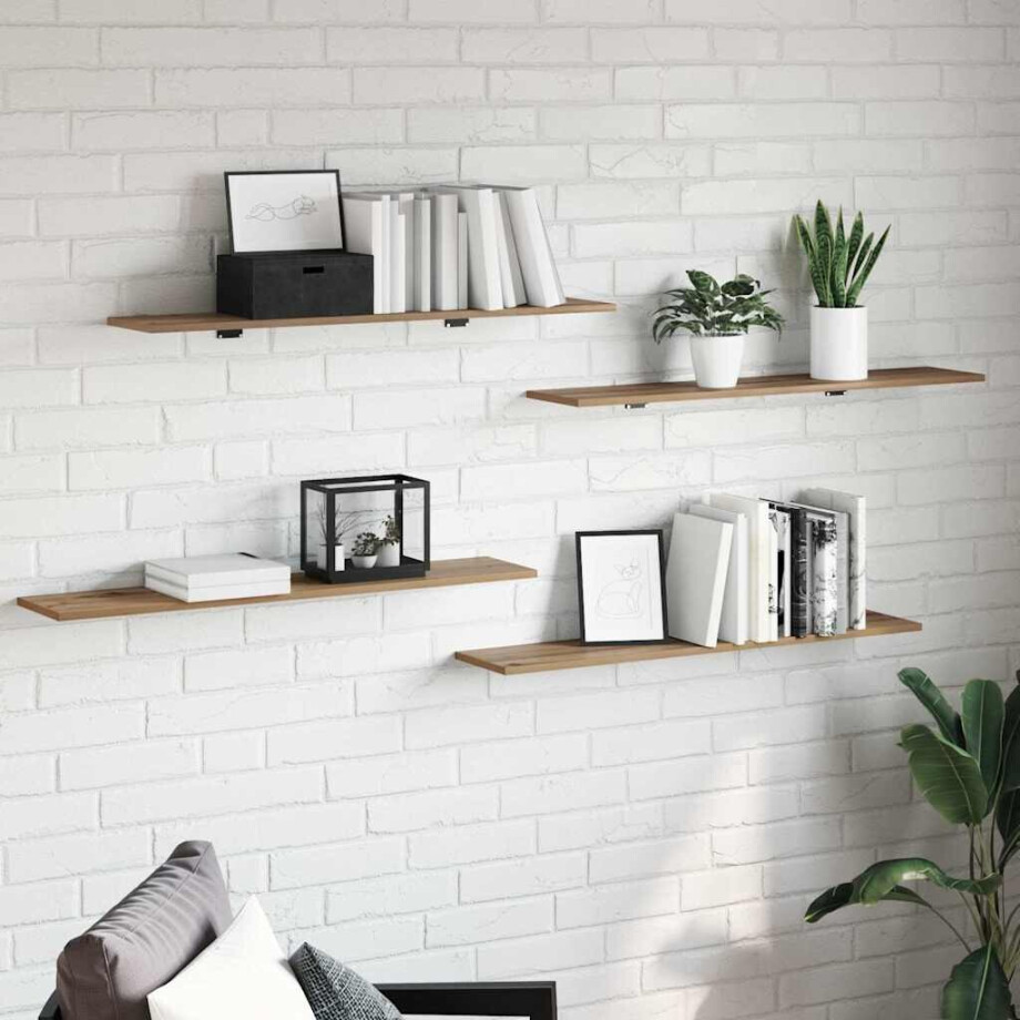 vidaXL Boekenplank Bord 4 pcs Bruin 100 x 20 x 1,5 cm Bewerkt hout afbeelding 1