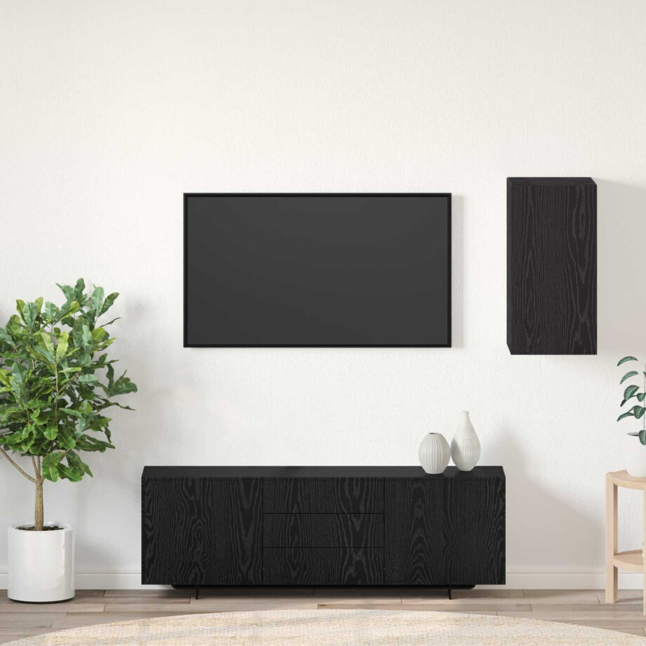 vidaXL Wand TV Kast Zwart Eiken 30,5 x 30 x 60 cm Bewerkt hout vidaXL Wand TV Kast Zwart Eiken 30,5 x 30 x 60 cm Bewerkt hout afbeelding 1