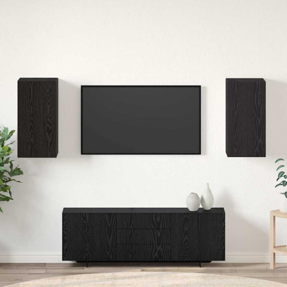 vidaXL Wand TV Kast 2 pcs Zwart Eiken 30,5 x 30 x 60 cm Bewerkt hout vidaXL Wand TV Kast 2 pcs Zwart Eiken 30,5 x 30 x 60 cm Bewerkt hout afbeelding 1