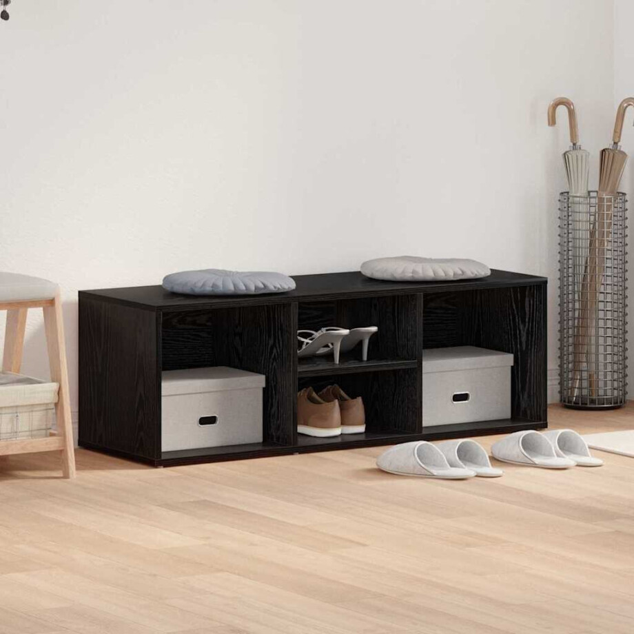 vidaXL Schoenenbank Zwart Eiken 102 x 35 x 35 cm Bewerkt hout afbeelding 1