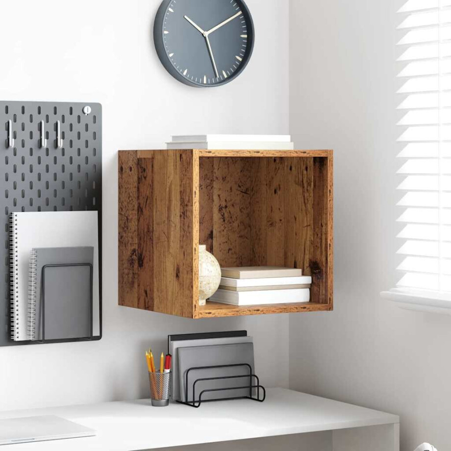 vidaXL Wandkast met plank Oudhout 37 x 37 x 37 cm Bewerkt hout vidaXL Wandkast met plank Oudhout 37 x 37 x 37 cm Bewerkt hout afbeelding 1
