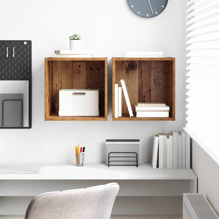 vidaXL Wandkast met plank 2 pcs Oudhout 37 x 37 x 37 cm Bewerkt hout vidaXL Wandkast met plank 2 pcs Oudhout 37 x 37 x 37 cm Bewerkt hout afbeelding 1