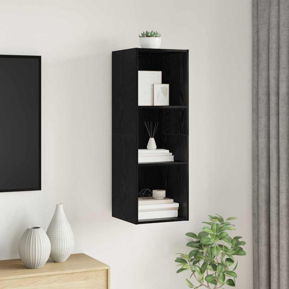 vidaXL Tv-meubelset Zwart Eiken 37 x 37 x 107 cm Bewerkt hout vidaXL Tv-meubelset Zwart Eiken 37 x 37 x 107 cm Bewerkt hout afbeelding 1