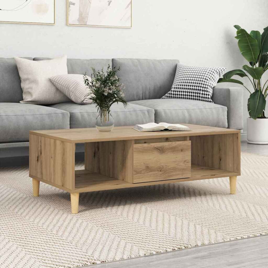 vidaXL Salontafel Artisan Eiken 103,5 x 60 x 35 cm Bewerkt hout afbeelding 1
