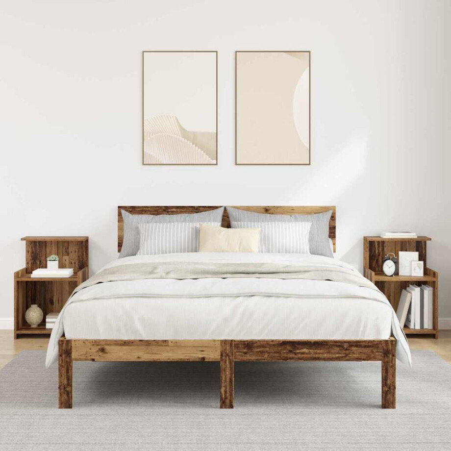 vidaXL Nachtkastje 2 pcs Oudhout 40 x 35 x 60 cm Bewerkt hout afbeelding 1