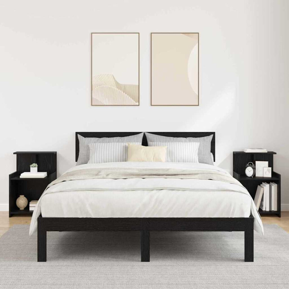 vidaXL Nachtkastje 2 pcs Zwart Eiken 40 x 35 x 60 cm Bewerkt hout afbeelding 1