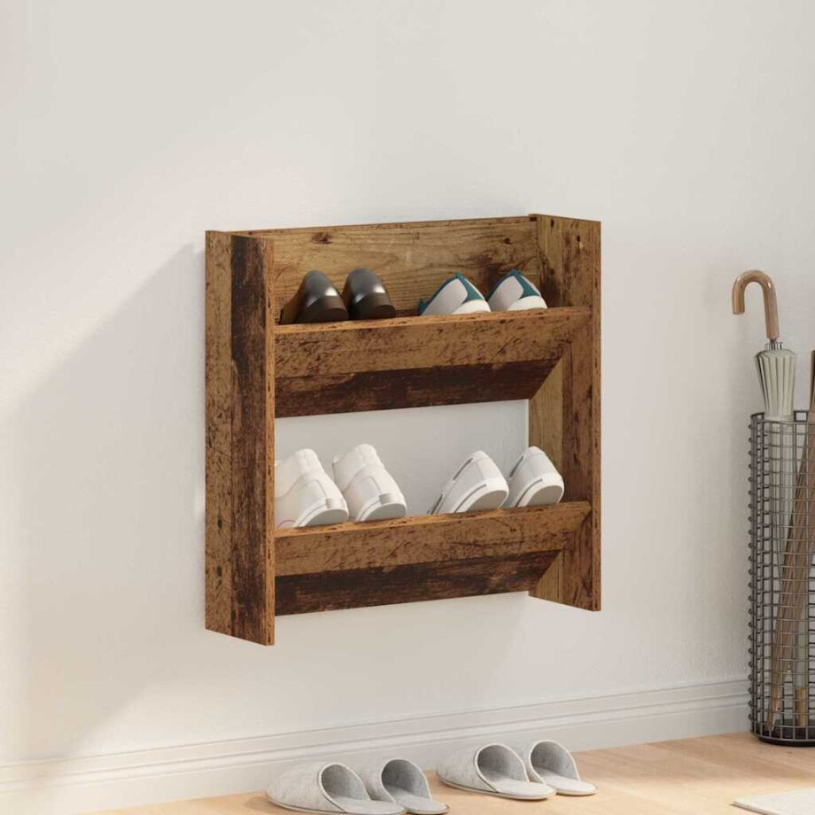 vidaXL Schoenenkast met plank Oudhout 60 x 18 x 60 cm Bewerkt hout vidaXL Schoenenkast met plank Oudhout 60 x 18 x 60 cm Bewerkt hout afbeelding 1