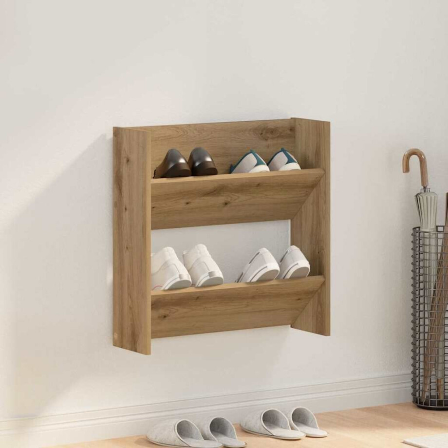 vidaXL Schoenenkast Artisan Eiken 60 x 18 x 60 cm Bewerkt hout vidaXL Schoenenkast Artisan Eiken 60 x 18 x 60 cm Bewerkt hout afbeelding 1