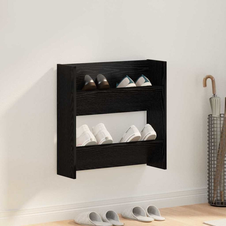 vidaXL Schoenenkast met plank Zwart Eiken 60 x 18 x 60 cm Bewerkt hout vidaXL Schoenenkast met plank Zwart Eiken 60 x 18 x 60 cm Bewerkt hout afbeelding 1