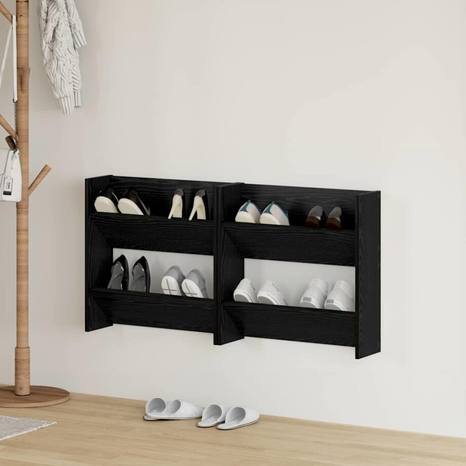 vidaXL Schoenenkast 2 pcs Zwart Eiken 60 x 18 x 60 cm Bewerkt hout afbeelding 1