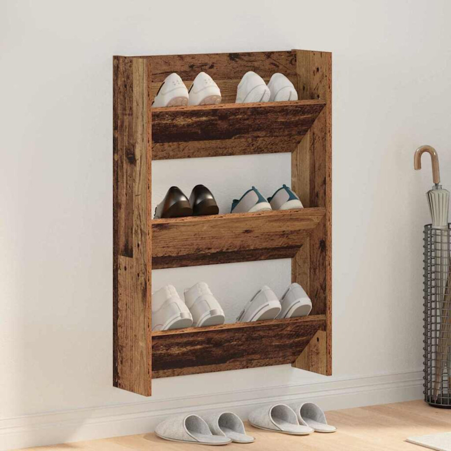 vidaXL Schoenenkast met plank Oudhout 60 x 18 x 90 cm Bewerkt hout vidaXL Schoenenkast met plank Oudhout 60 x 18 x 90 cm Bewerkt hout afbeelding 1