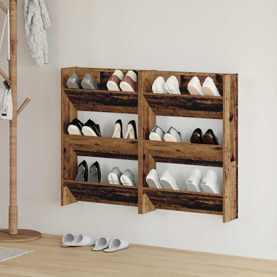 vidaXL Schoenenkast 2 pcs Oudhout 60 x 18 x 90 cm Bewerkt hout vidaXL Schoenenkast 2 pcs Oudhout 60 x 18 x 90 cm Bewerkt hout afbeelding 1