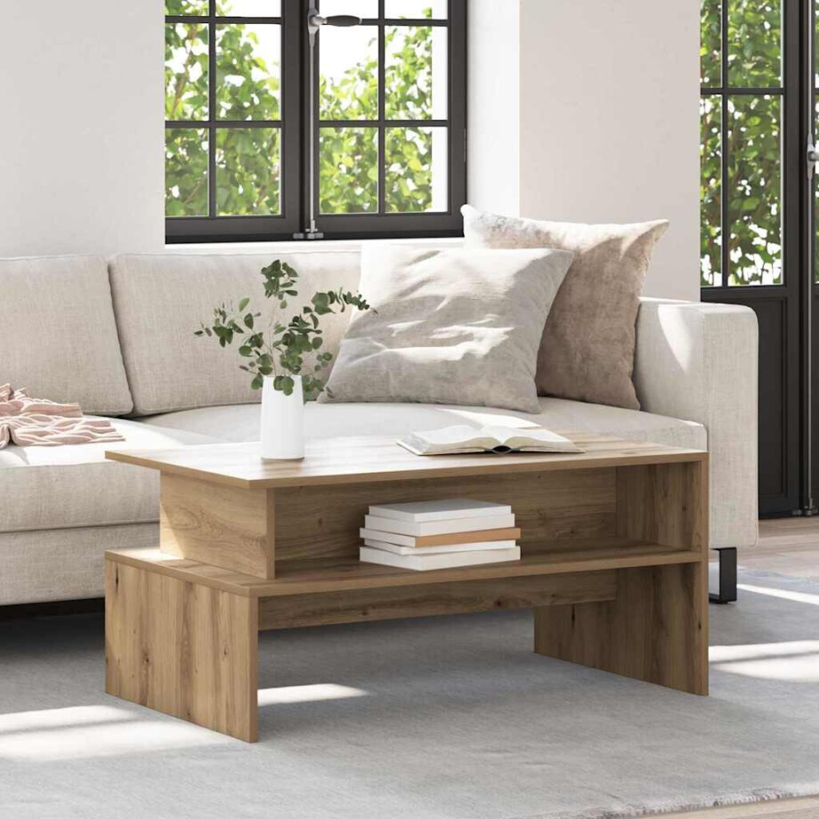 vidaXL Salontafel Artisan Eiken 90 x 55 x 42,5 cm Bewerkt hout afbeelding 1