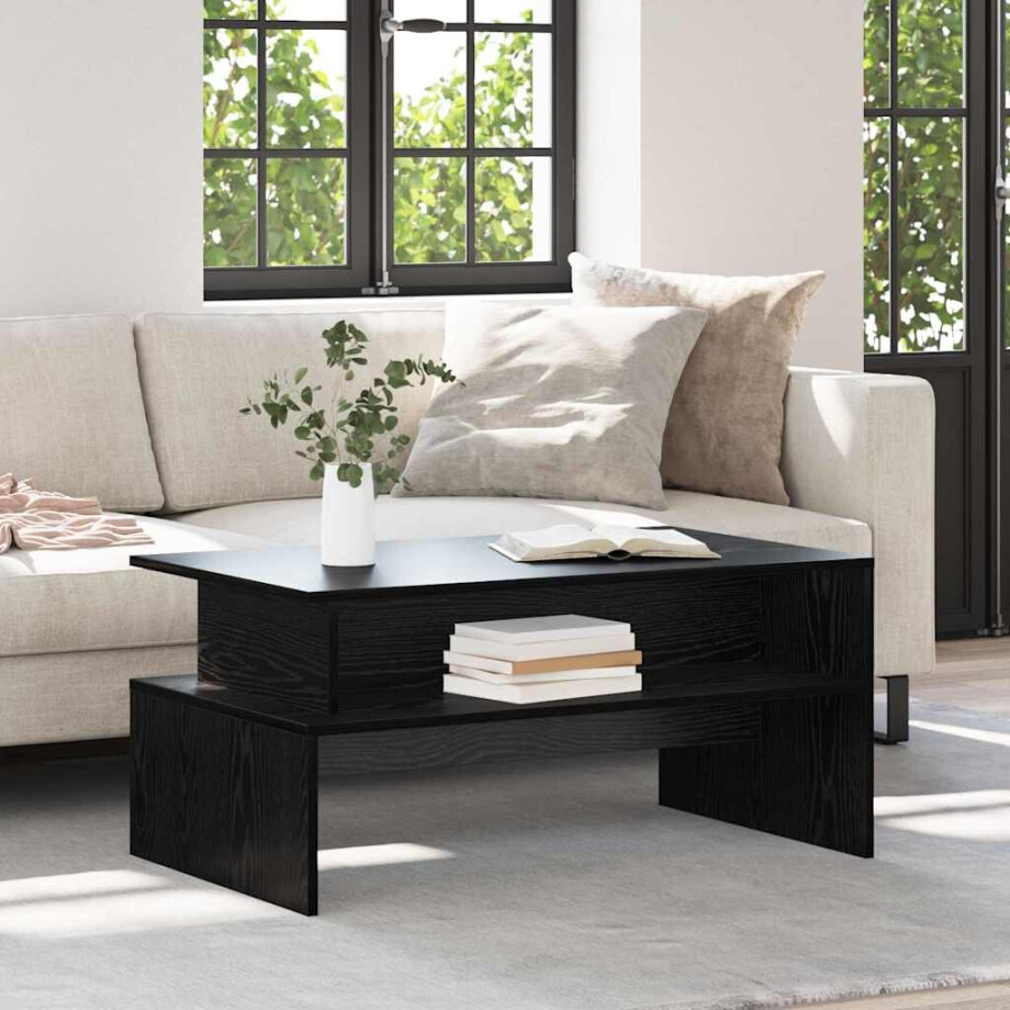 vidaXL Salontafel Zwart Eiken 90 x 55 x 42,5 cm Bewerkt hout afbeelding 1
