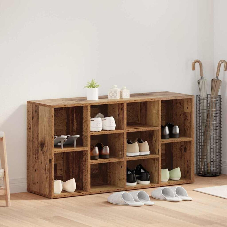 vidaXL Schoenenbank met plank Oudhout 103 x 30 x 54,5 cm Bewerkt hout afbeelding 1