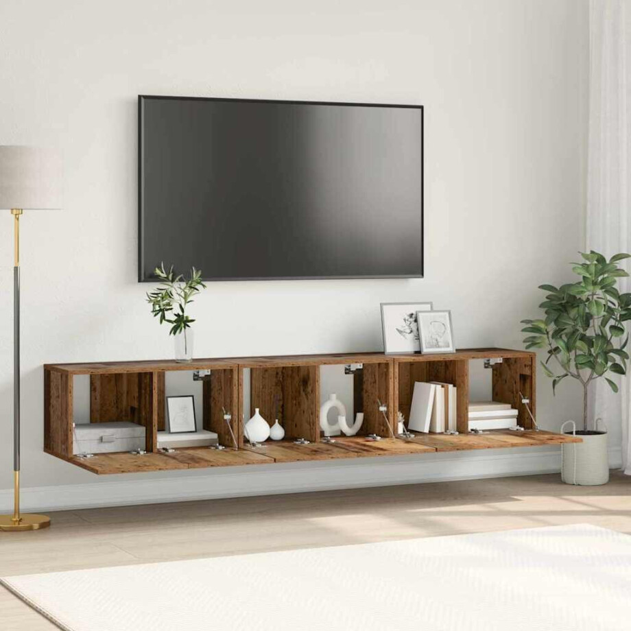 vidaXL Tv-meubelset 3 pcs Bruin 60 x 30 x 30 cm Bewerkt hout afbeelding 1
