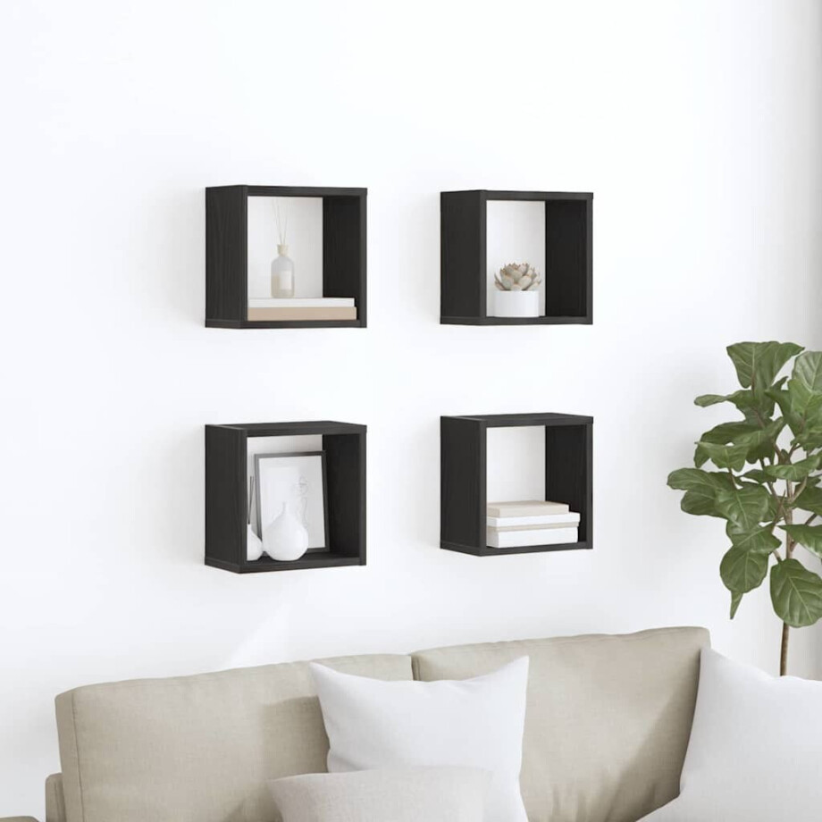 vidaXL Wandschappen met plank 4 pcs Zwart Eiken Bewerkt hout vidaXL Wandschappen met plank 4 pcs Zwart Eiken Bewerkt hout afbeelding 1