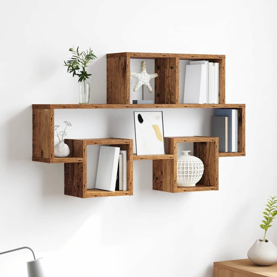 vidaXL Wandplank met plank Oud hout 82 x 15 x 51 cm Bewerkt hout afbeelding 1