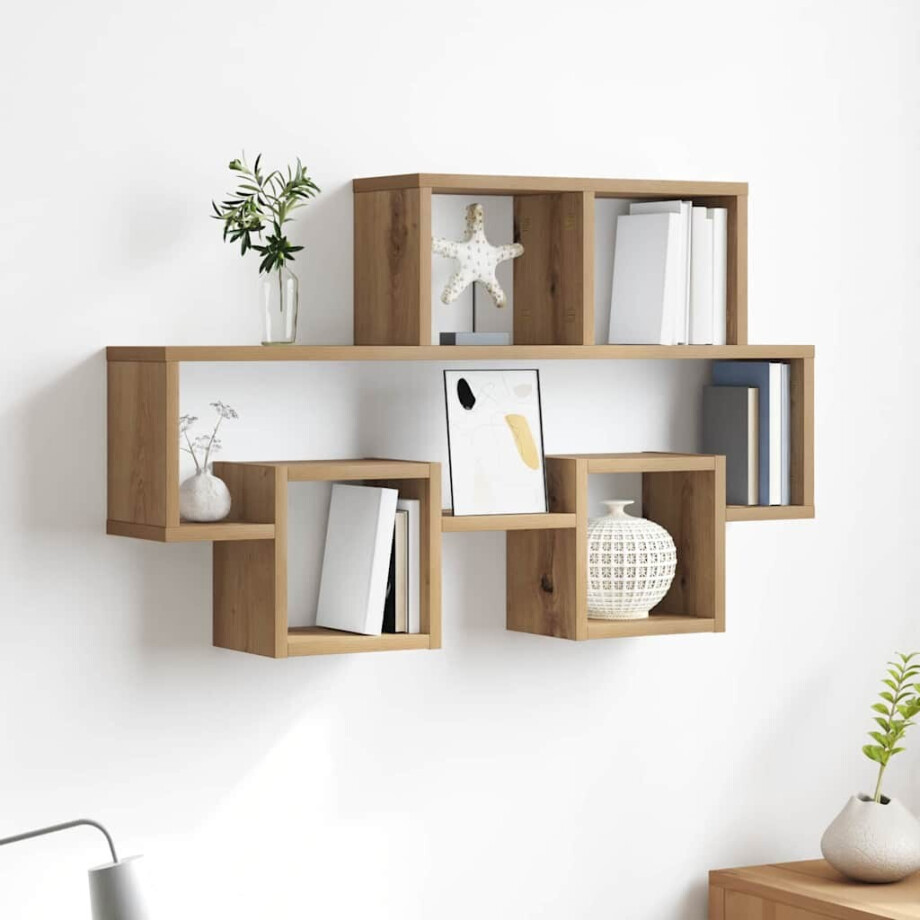 vidaXL Wandplank artisanaal eikenkleurig 82 x 15 x 51 cm Bewerkt hout afbeelding 1