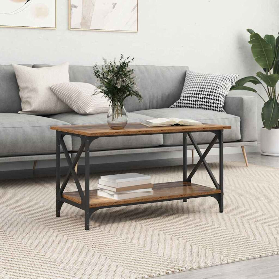 vidaXL Salontafel Oud hout 80 x 45 x 45.5 cm Bewerkt hout afbeelding 1