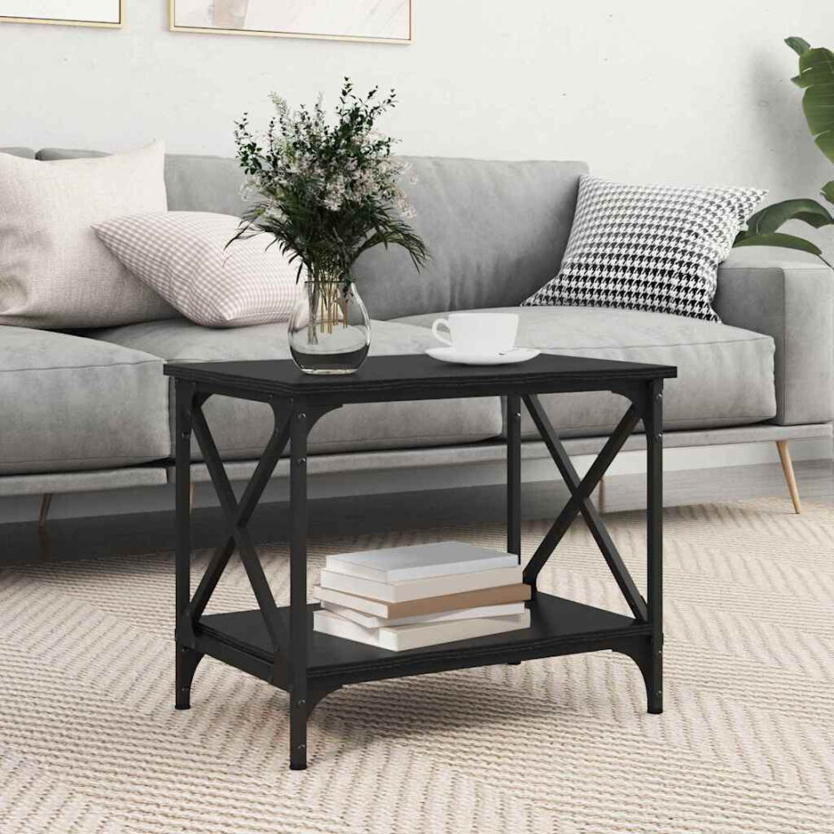 vidaXL Bijzettafel Zwart Eiken 55 x 38 x 45 cm Bewerkt hout afbeelding 1