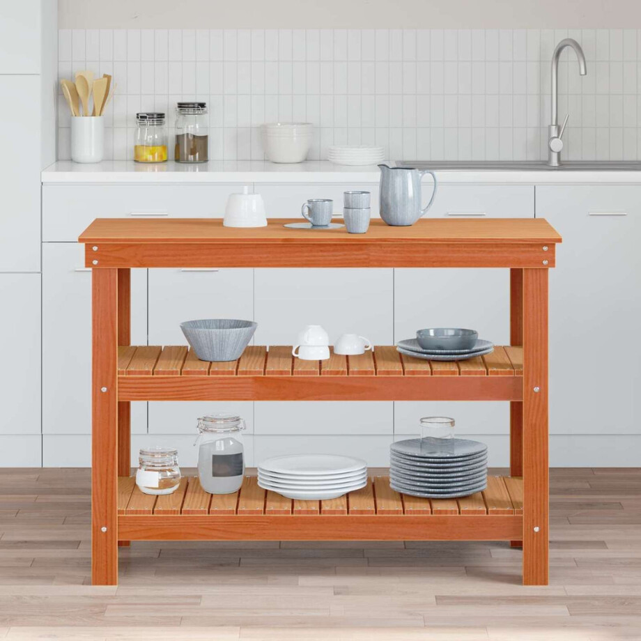 vidaXL Werkbank Wasbruin 110,5 x 50 x 80 cm Massief grenenhout vidaXL Werkbank Wasbruin 110,5 x 50 x 80 cm Massief grenenhout afbeelding 1
