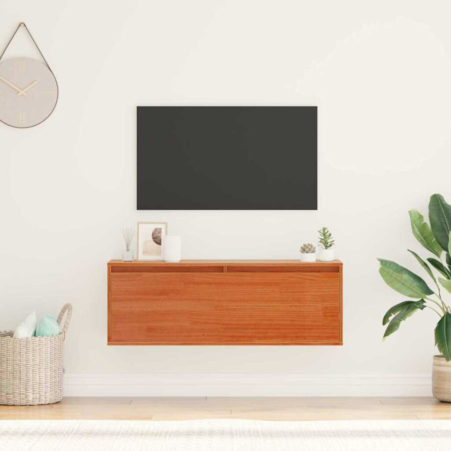 vidaXL Wandkast met plank Wasbruin 100 x 30 x 35 cm Massief grenenhout afbeelding 1