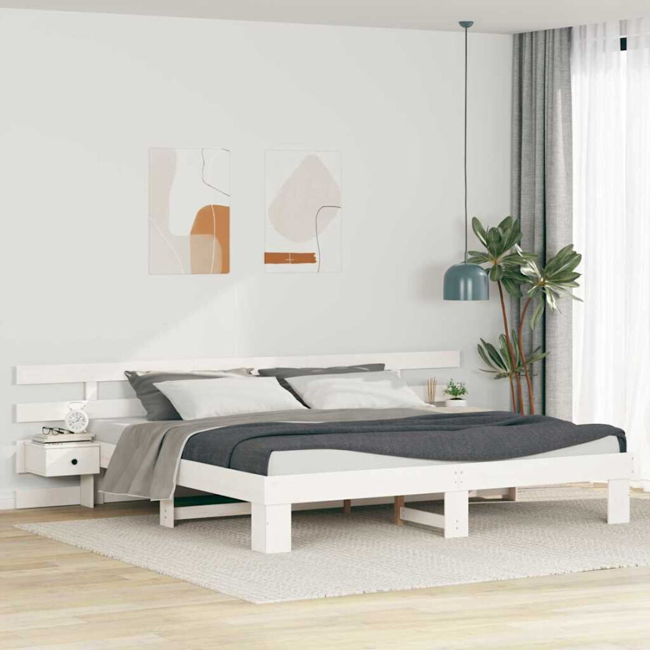 vidaXL Bedframe met hoofdeinde Wit 180 x 200 cm Massief grenenhout afbeelding 1