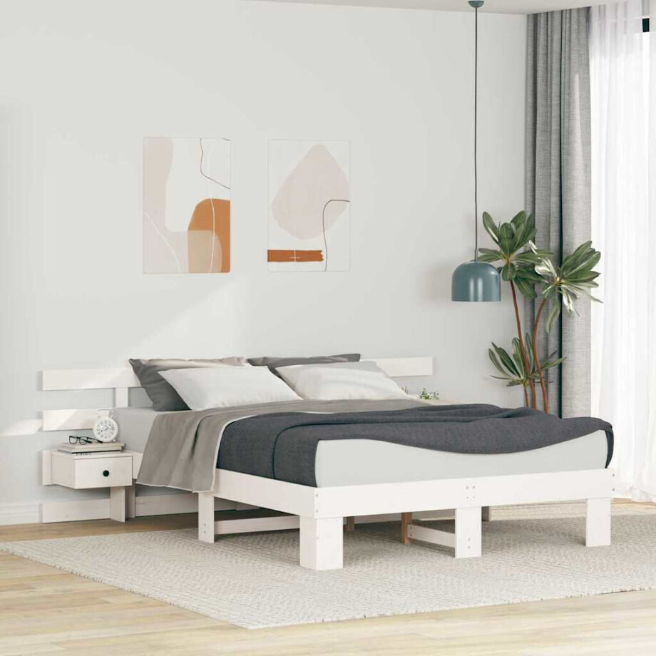 vidaXL Bedframe met hoofdeinde Wit 160 x 200 cm Massief grenenhout vidaXL Bedframe met hoofdeinde Wit 160 x 200 cm Massief grenenhout afbeelding 1