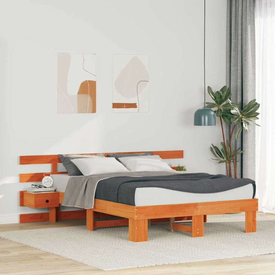 vidaXL Bedframe met hoofdeinde Bruin 120 x 200 cm Massief grenenhout vidaXL Bedframe met hoofdeinde Bruin 120 x 200 cm Massief grenenhout afbeelding 1