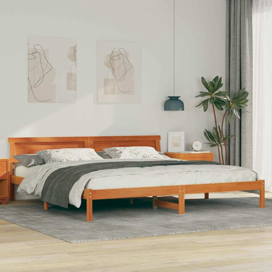 vidaXL Bedframe Wasbruin 200 x 200 cm Massief grenenhout afbeelding 1