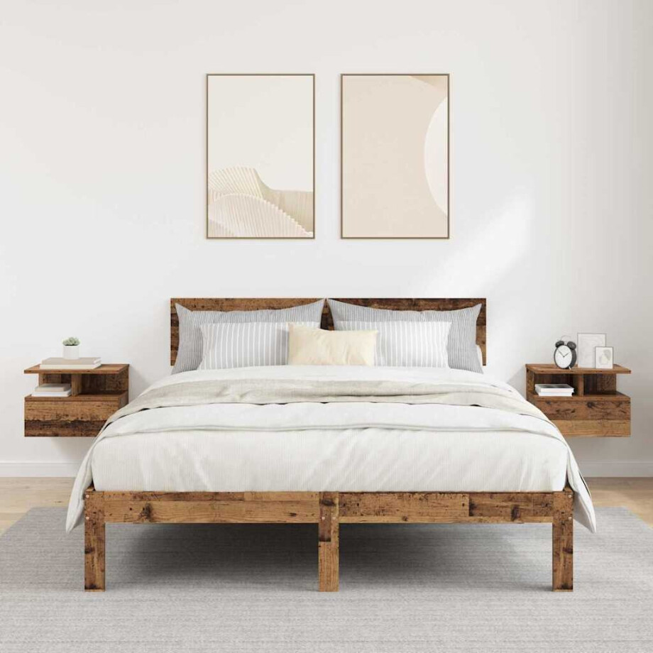 vidaXL Vliegend Nachtkastje 2 pcs Oudhout 40 x 31 x 28 cm Bewerkt hout afbeelding 1