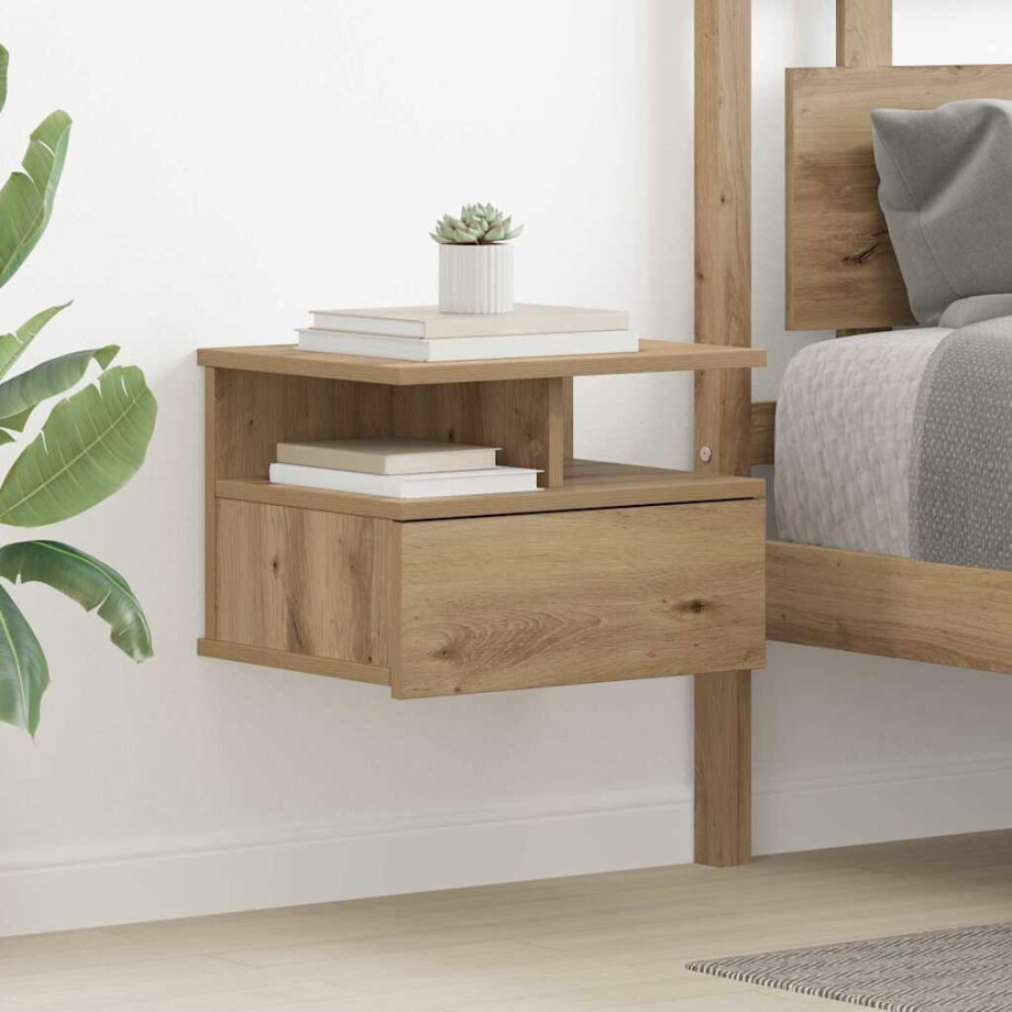 vidaXL Vliegend Nachtkastje Artisan Eiken 40 x 31 x 28 cm Bewerkt hout afbeelding 1