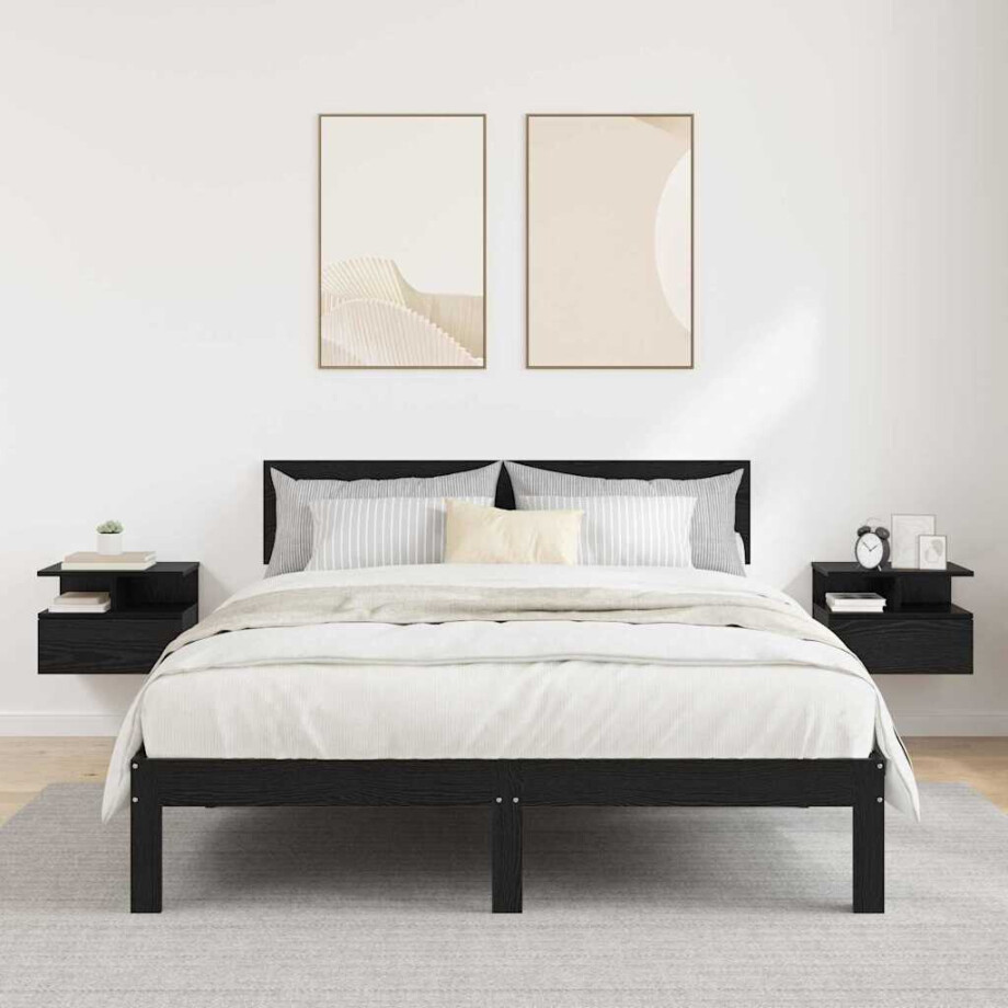 vidaXL Vliegend Nachtkastje met lade 2 pcs Zwart Eiken 40 x 31 x 28 cm afbeelding 1