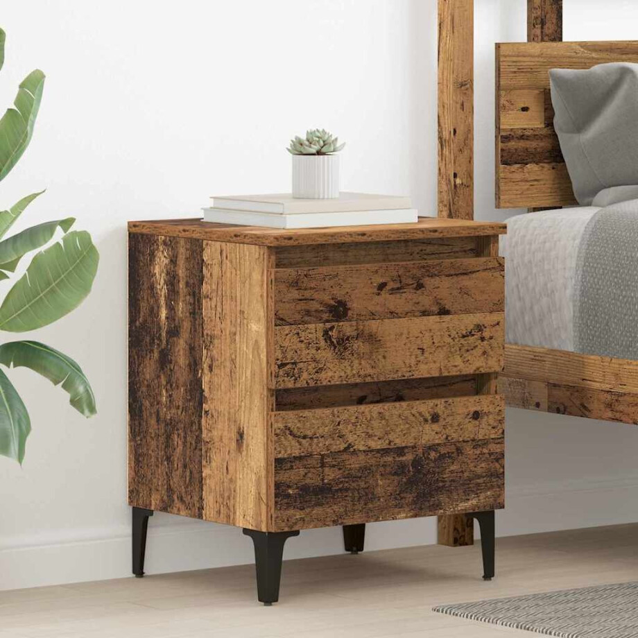 vidaXL Nachtkastje Oud hout 40 x 35 x 50 cm Bewerkt hout afbeelding 1