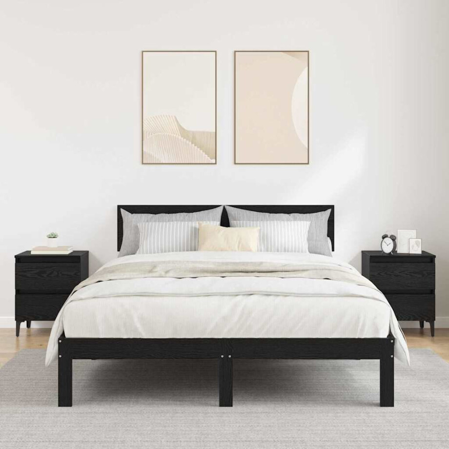 vidaXL Nachtkastje 2 pcs Zwart eiken 40 x 35 x 50 cm Bewerkt hout afbeelding 1