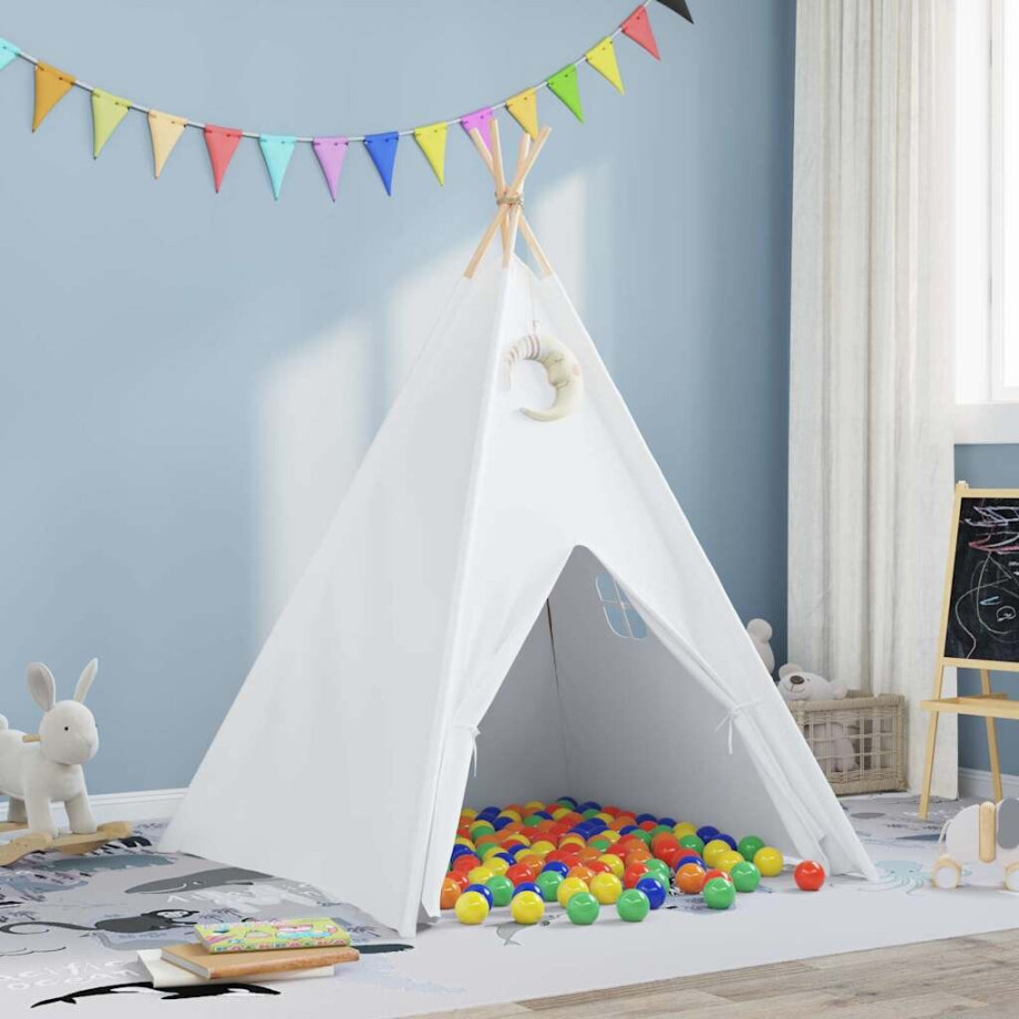 vidaXL Teepee Tent Wit 120 x 120 x 150 cm Stof en Plastic afbeelding 1