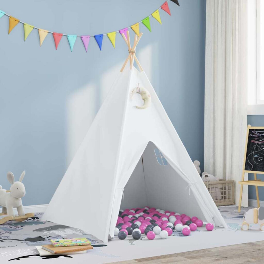 vidaXL Teepee Tent Wit 120 x 120 x 150 cm Stof en Plastic afbeelding 1