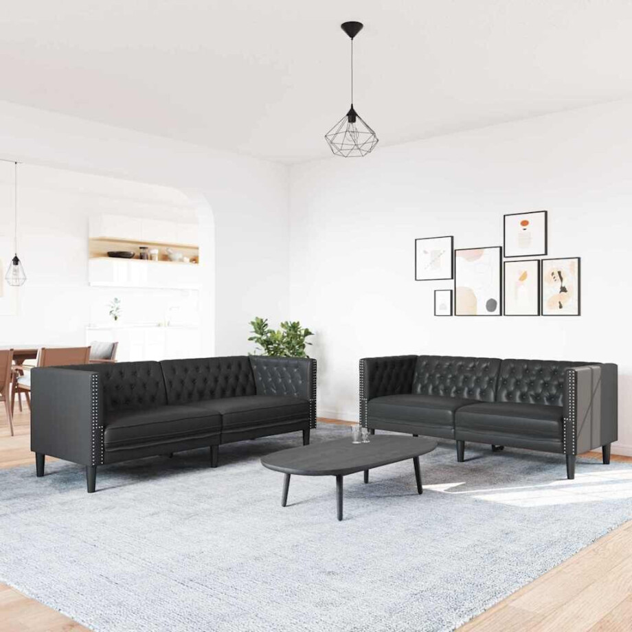 vidaXL Woonkamer Bank 2 pcs Zwart 194 x 74,5 x 70,5 cm Nep Leer vidaXL Woonkamer Bank 2 pcs Zwart 194 x 74,5 x 70,5 cm Nep Leer afbeelding 1