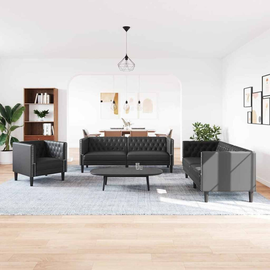 vidaXL Woonkamer Bank 3 st Zwart Nep Leer afbeelding 1