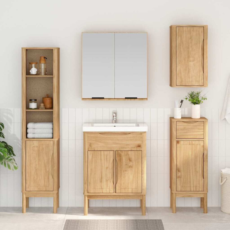 vidaXL Badkamerkast FLORO Wasbruin 35 x 30 x 90 cm Massief Vurenhout afbeelding 1