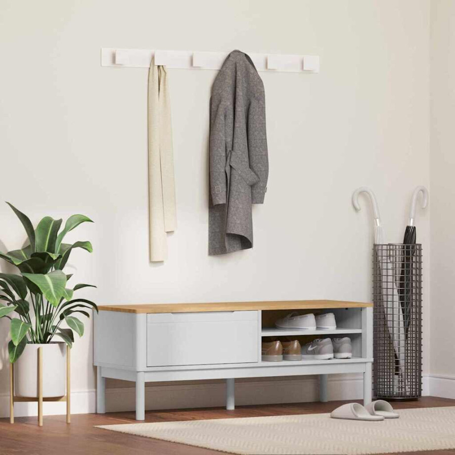 vidaXL Hal bank met lade FLORO Wit 115 x 40 x 45 cm Massief Vurenhout afbeelding 1