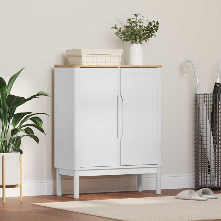 vidaXL Dressoir FLORO Wit 70 x 30 x 70,5 cm Massief Vurenhout afbeelding 1