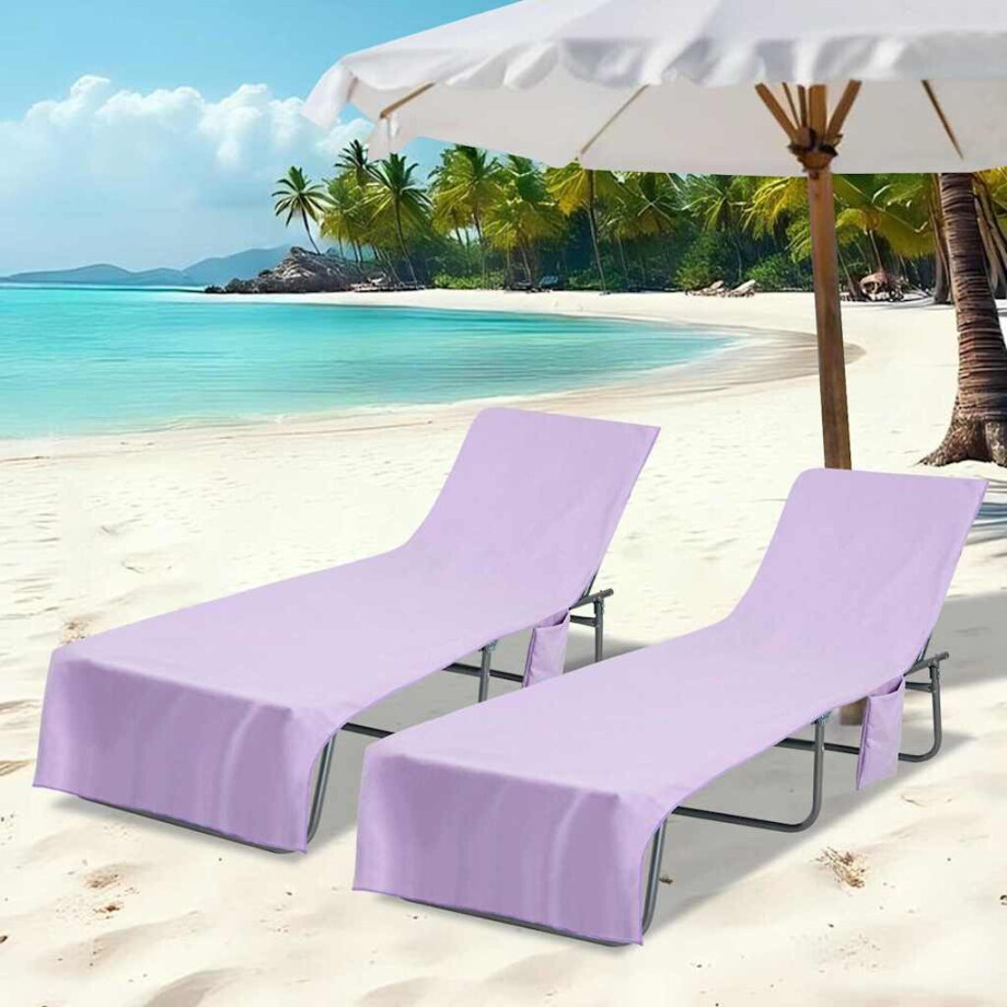 vidaXL Ligbedhanddoeken 2 pcs Paars 210 x 75 cm Polyester en Polyamide afbeelding 1