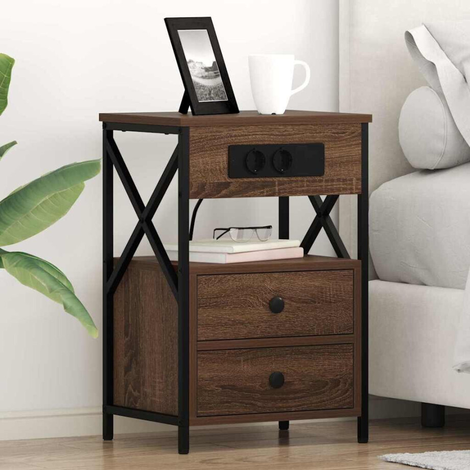 vidaXL Nachtkastje met lade Bruin Eiken 40 x 31 x 60 cm Bewerkt hout afbeelding 1