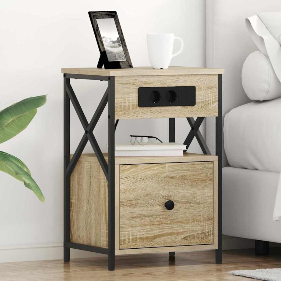 vidaXL Nachtkastje met lade Sonoma Eiken 40 x 31 x 60 cm Bewerkt hout afbeelding 1